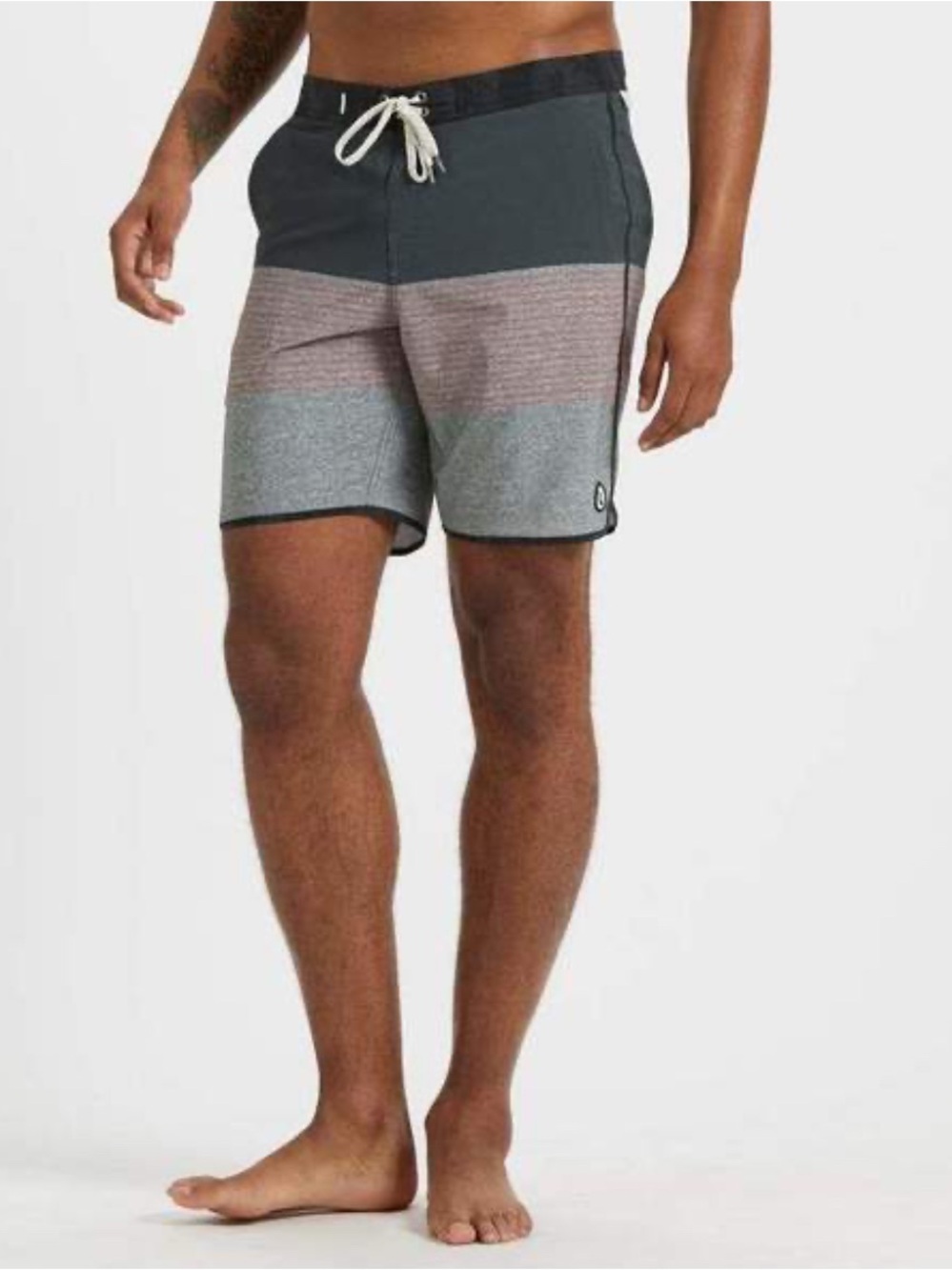 Vuori Men's Swim Shorts in Black with Dusty Rose Accent